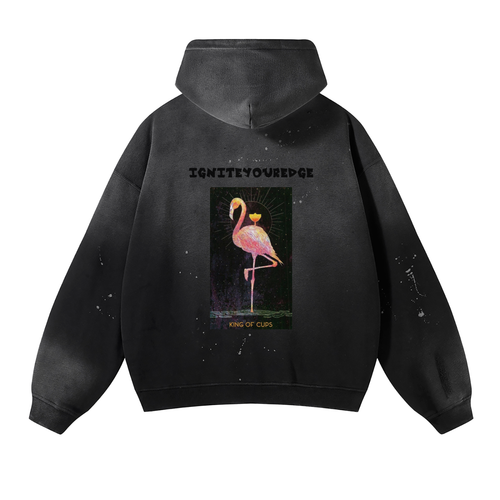 Vintage Wash Frayed Fleece Hoodie - 360 GSM